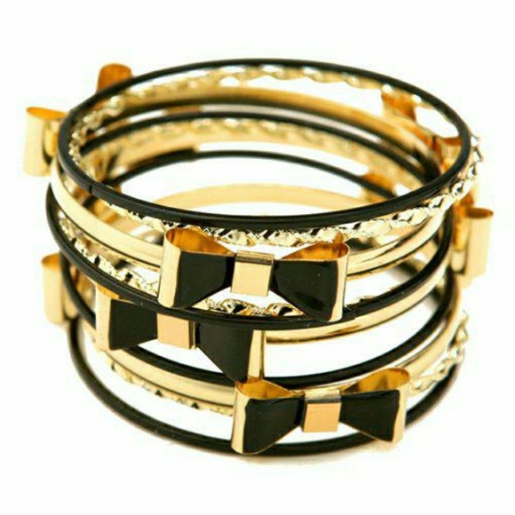 Jewelry - Black Gold Multi Line Stack Bracelets
